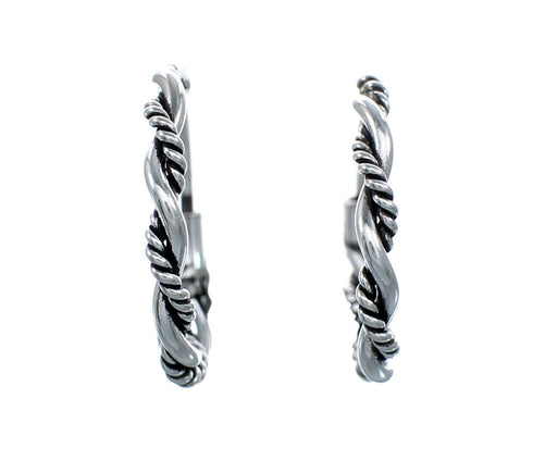 Sterling Silver Southwest Rope Twist Post Hoop Earrings SX10316