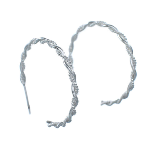 Navajo Authentic Twisted Sterling Silver Post Hoop Earrings SX10315