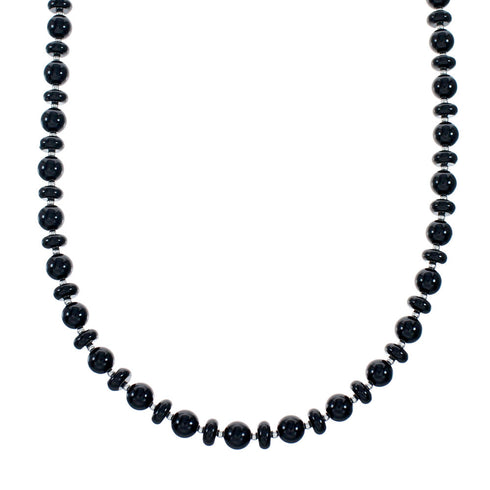 Onyx Sterling Silver American Indian Bead Necklace SX10310