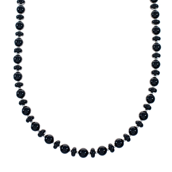 Onyx Sterling Silver American Indian Bead Necklace SX10310