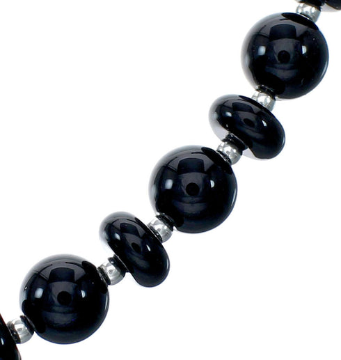 Onyx Sterling Silver American Indian Bead Necklace SX10310