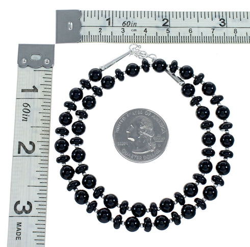 Onyx Sterling Silver American Indian Bead Necklace SX10310