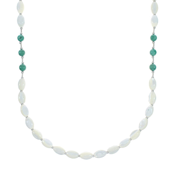 Turquoise Mother of Pearl Sterling Silver Native American Bead Necklace SX10336