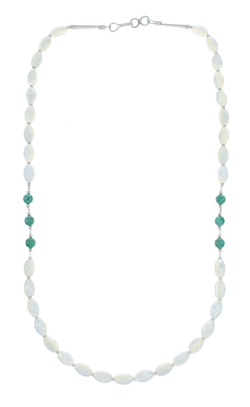 Turquoise Mother of Pearl Sterling Silver Native American Bead Necklace SX10336