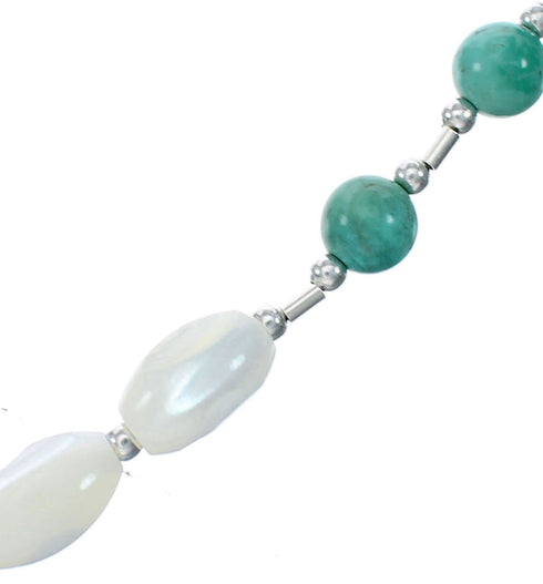 Turquoise Mother of Pearl Sterling Silver Native American Bead Necklace SX10336