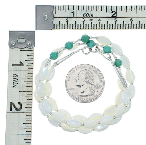 Turquoise Mother of Pearl Sterling Silver Native American Bead Necklace SX10336