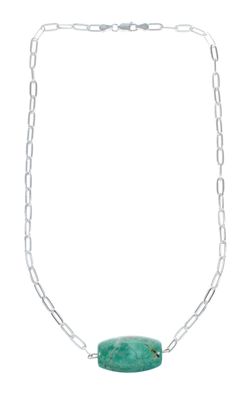 Native American Sterling Silver Link Chain Turquoise Pendant Necklace SX10333