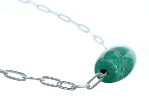 Native American Sterling Silver Link Chain Turquoise Pendant Necklace SX10333