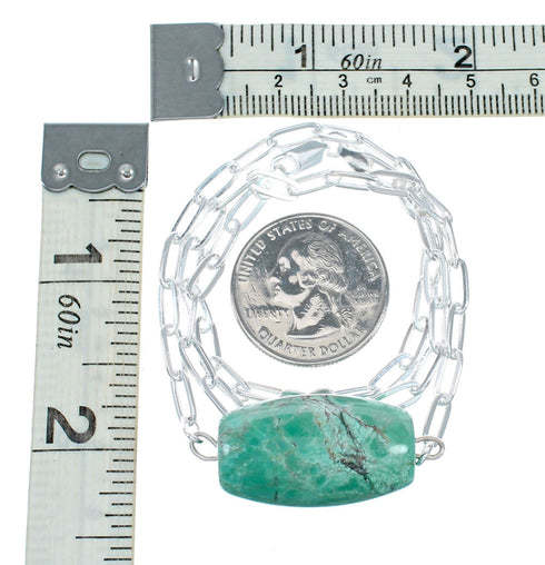 Native American Sterling Silver Link Chain Turquoise Pendant Necklace SX10333