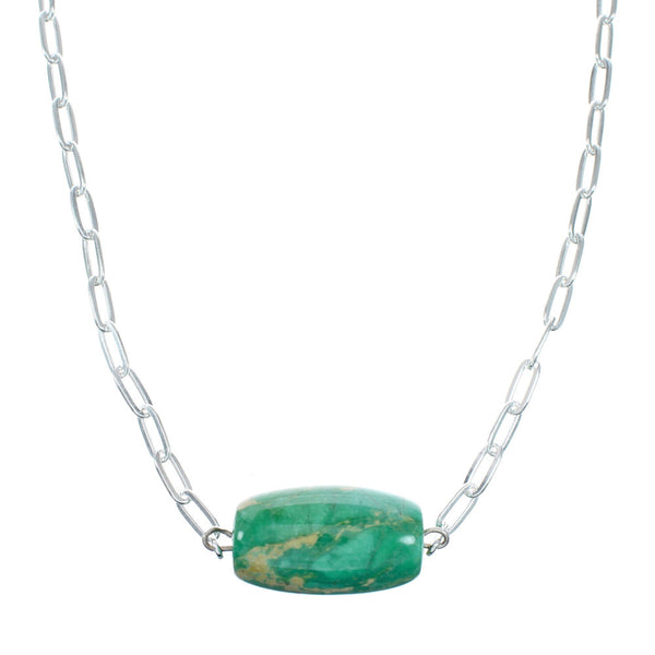 Navajo Sterling Silver Link Chain Turquoise Pendant Necklace SX10334