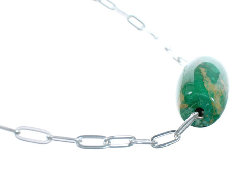 Navajo Sterling Silver Link Chain Turquoise Pendant Necklace SX10334