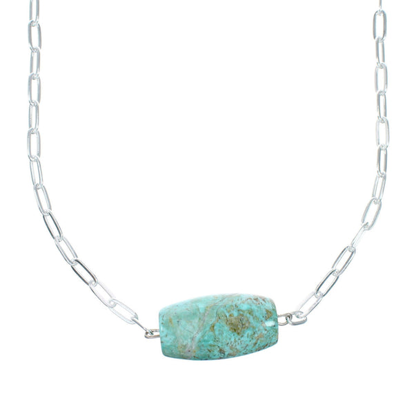 Navajo Sterling Silver Link Chain Turquoise Pendant Necklace SX10335