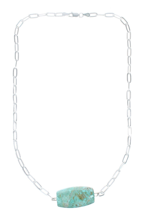 Navajo Sterling Silver Link Chain Turquoise Pendant Necklace SX10335