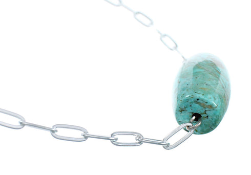 Navajo Sterling Silver Link Chain Turquoise Pendant Necklace SX10335