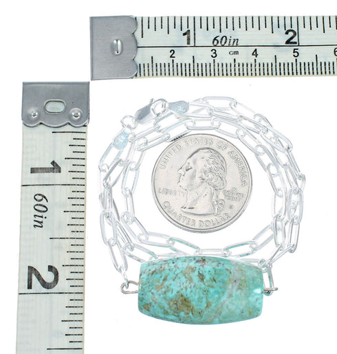 Navajo Sterling Silver Link Chain Turquoise Pendant Necklace SX10335