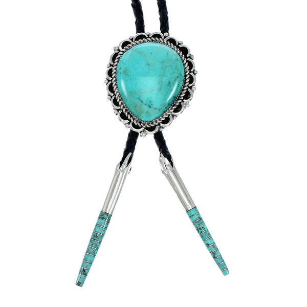 Genuine Navajo Native American Sterling Silver Turquoise Bolo Tie SX10331