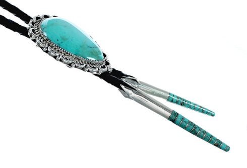 Genuine Navajo Native American Sterling Silver Turquoise Bolo Tie SX10331