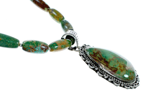 Genuine Carico Lake Turquoise Sterling Silver Navajo Necklace SX10330