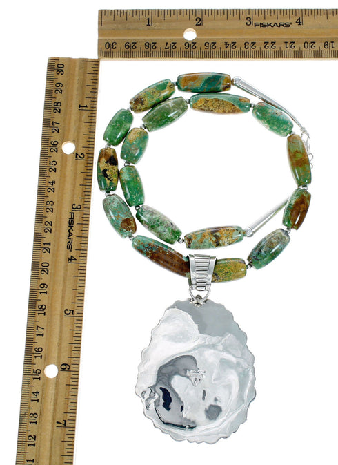 Genuine Carico Lake Turquoise Sterling Silver Navajo Necklace SX10330