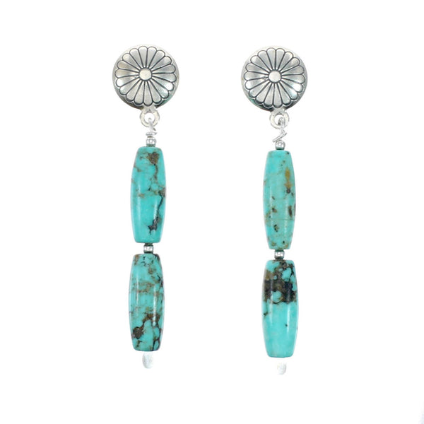Navajo Indian Turquoise Sterling Silver Bead Post Dangle Earrings SX10337