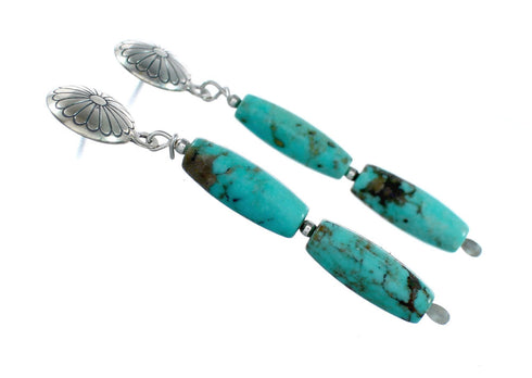 Navajo Indian Turquoise Sterling Silver Bead Post Dangle Earrings SX10337