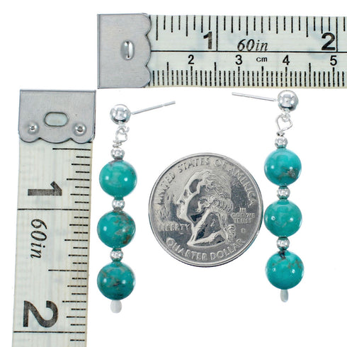 Navajo Indian Turquoise Sterling Silver Bead Post Dangle Earrings SX10332