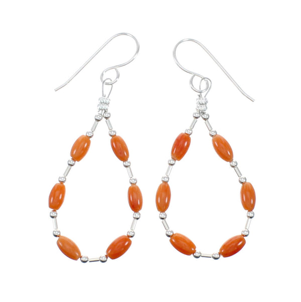 Navajo Coral Liquid Sterling Silver Hook Dangle Earrings SX10339