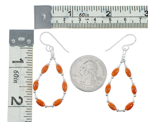 Navajo Coral Liquid Sterling Silver Hook Dangle Earrings SX10339