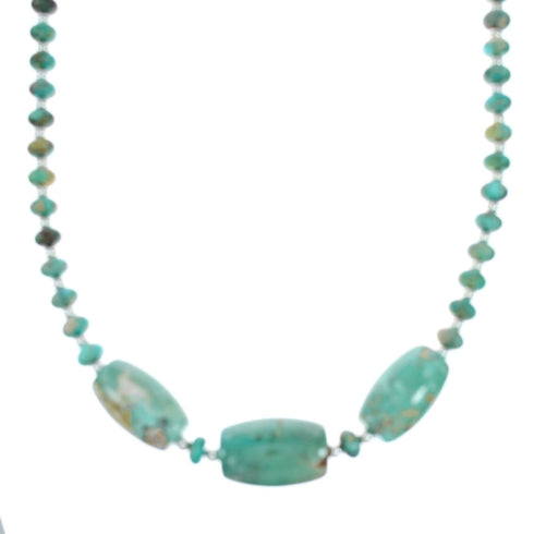 Native American Navajo Turquoise Sterling Silver Bead Necklace SX10363