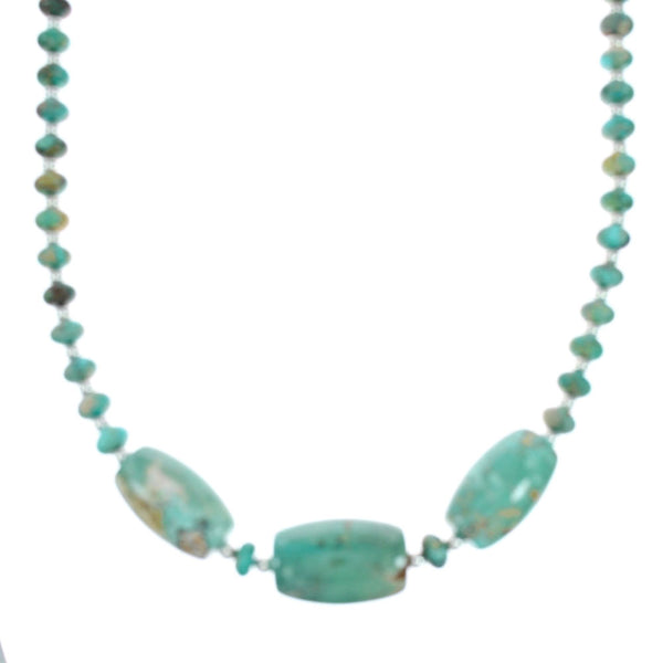 Native American Navajo Turquoise Sterling Silver Bead Necklace SX10363