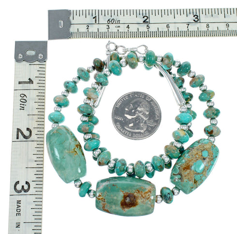 Native American Navajo Turquoise Sterling Silver Bead Necklace SX10363
