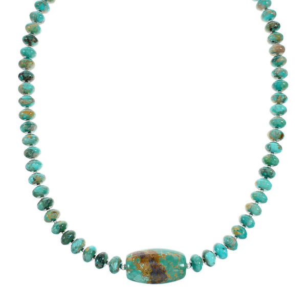 Genuine Navajo Turquoise Sterling Silver Bead Necklace SX10364