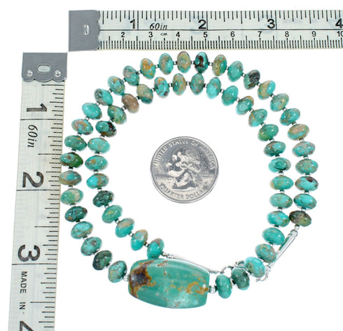 Genuine Navajo Turquoise Sterling Silver Bead Necklace SX10364