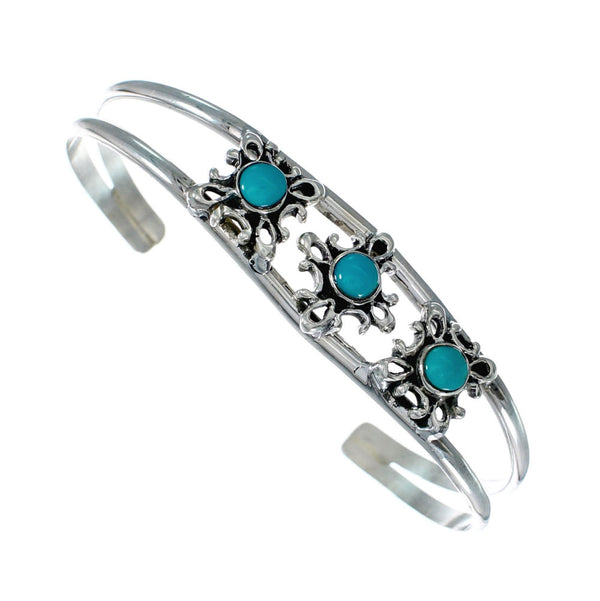 Genuine Navajo Turquoise Sterling Silver Cuff Flower Bracelet SX10361