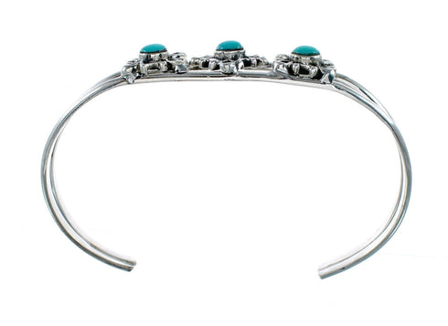 Genuine Navajo Turquoise Sterling Silver Cuff Flower Bracelet SX10361