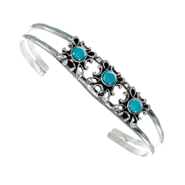 Native American Navajo Turquoise Sterling Silver Cuff Flower Bracelet SX10362