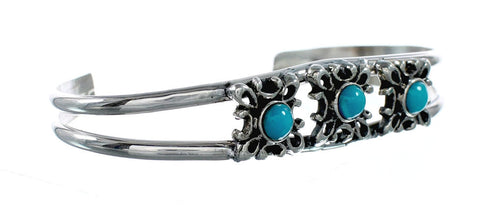Native American Navajo Turquoise Sterling Silver Cuff Flower Bracelet SX10362