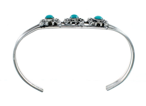 Native American Navajo Turquoise Sterling Silver Cuff Flower Bracelet SX10362