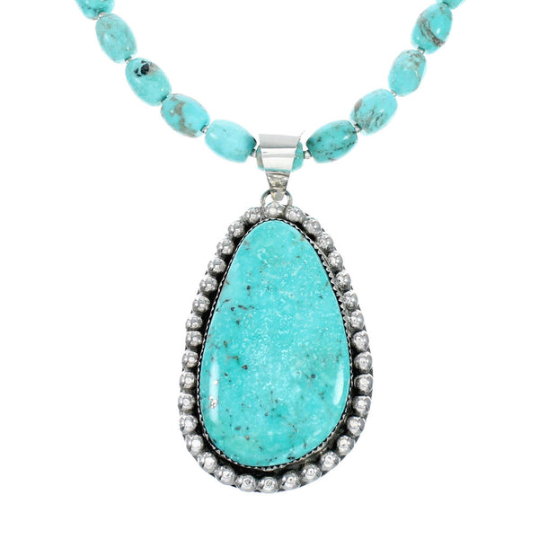 Navajo Turquoise Sterling Silver Necklace Pendant Set SX10366