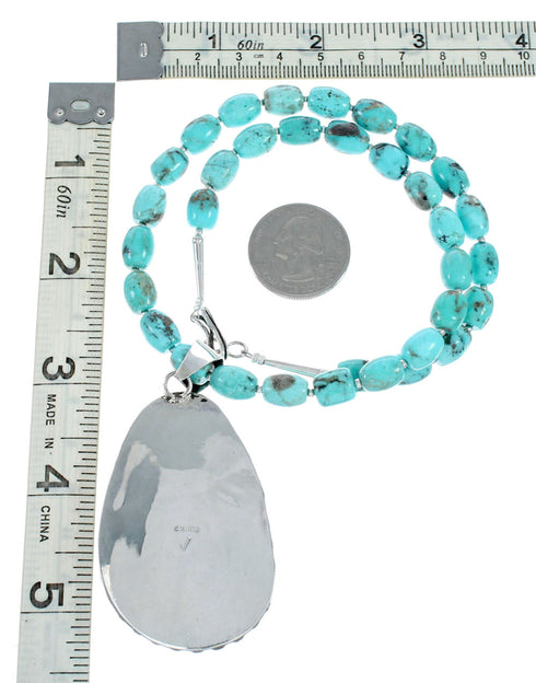 Navajo Turquoise Sterling Silver Necklace Pendant Set SX10366