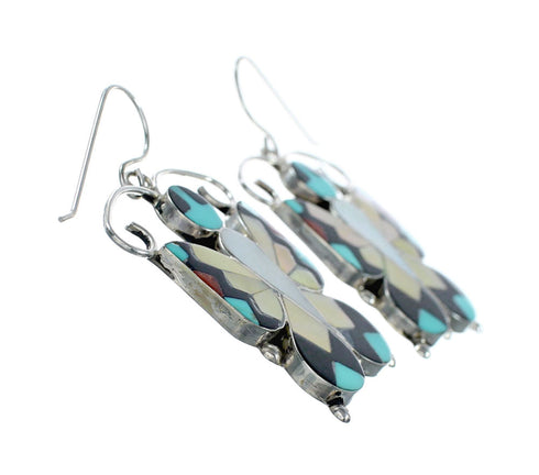 Sterling Silver Multicolor Zuni Butterfly Jewelry Hook Dangle Earrings SX10377