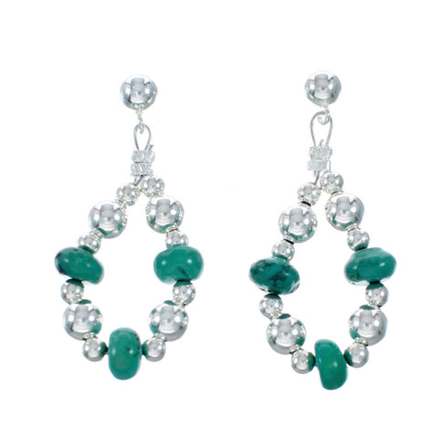 Navajo Turquoise Sterling Silver Bead Post Dangle Earrings SX10379