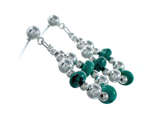 Navajo Turquoise Sterling Silver Bead Post Dangle Earrings SX10379