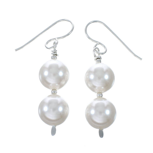Native American Fresh Water Pearl Sterling Silver Bead Hook Dangle Earrings SX10368