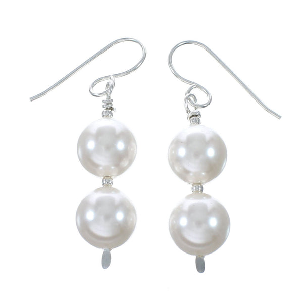 Native American Fresh Water Pearl Sterling Silver Bead Hook Dangle Earrings SX10368