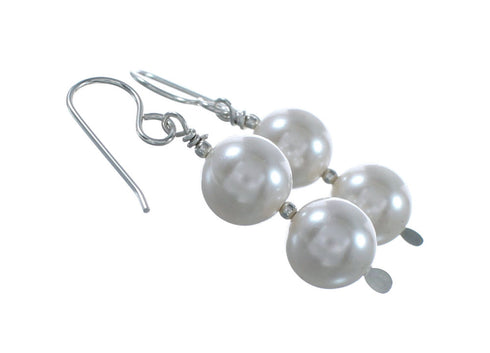 Native American Fresh Water Pearl Sterling Silver Bead Hook Dangle Earrings SX10368