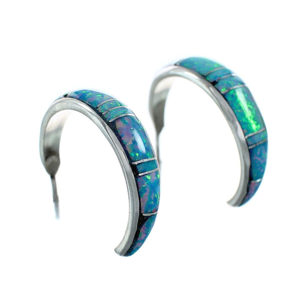 Navajo Blue Opal Sterling Silver Post Hoop Earrings SX10371