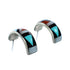 Zuni Indian Multicolor Inlay Genuine Sterling Silver Post Hoop Earrings SX10372