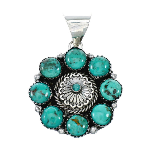 Genuine Native American Turquoise Multi-Stone Sterling Silver Pendant SX10369