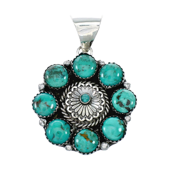 Genuine Native American Turquoise Multi-Stone Sterling Silver Pendant SX10369